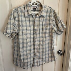urban pipeline Cream and Blue Plaid Short-Sleeve Button-Down Shirt